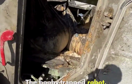 Thumbnail preview image for the video titled: Booby-trapped APC found at Al-Kuwaiti Roundabout in northern Gaza