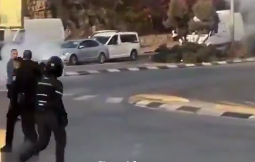 Thumbnail preview image for the video titled: Israeli Police violently dispersing an anti-genocide protest in the Palestinian (48) town of Umm al-Fahm.