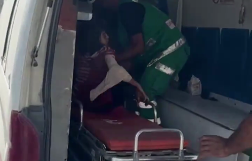 Thumbnail preview image for the video titled: Children and a man with a disability injured in Israeli strike on Omar al-Mukhtar Street