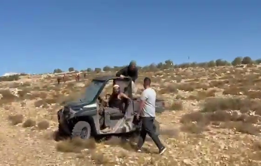 Thumbnail preview image for the video titled: Settlers on ATV Rangers, a gift from Minister Struk, are harassing Palestinian farmers in Kafr Malik