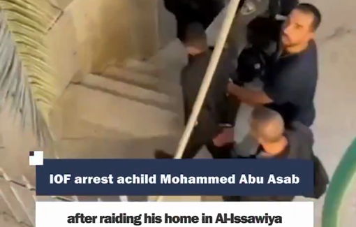 Thumbnail preview image for the video titled: Israeli forces arrest the Palestinian child Mohammed Abu Asab after raiding his home in Al-Issawiya