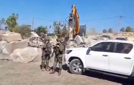 Thumbnail preview image for the video titled: Israeli army bulldozers tear down residential structures in the village of Deir Ballout