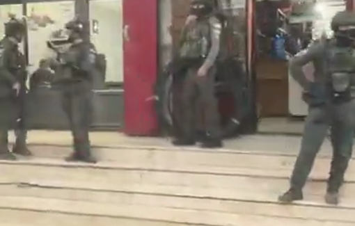 Thumbnail preview image for the video titled: Israeli forces detained a Palestinian and raided commercial shops in the town of Al-Ram,