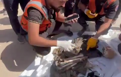 Thumbnail preview image for the video titled: Civil Defense member identifies his brother’s remains, missing for 6 months, by sweater and jaw.