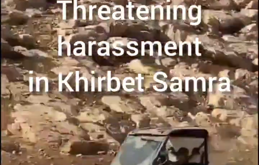 Thumbnail preview image for the video titled: Settlers carried on threatening harassment in Bedouin communities in Khirbet Samra