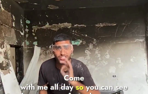 Thumbnail preview image for the video titled: Young Palestinian man documents the process of clearing the rubble from his home in Gaza City