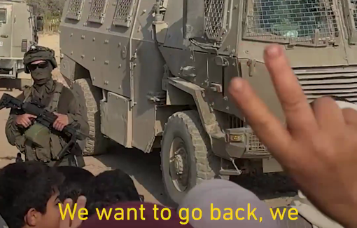 Thumbnail preview image for the video titled: Dozens of Palestinians held a peaceful demonstration demanding the right to return to their homes in the Nur Shams camp