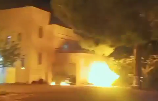 Thumbnail preview image for the video titled: Israeli settler attacking the village of Al-Jab’a, setting fire to three houses and several vehicles