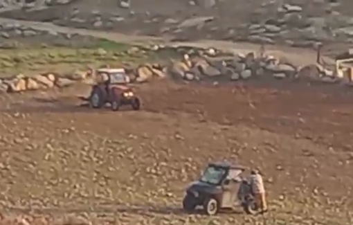 Thumbnail preview image for the video titled: Israeli settlers plow Palestinian-owned land in the Shaab al-Batm area of Masafer Yatta
