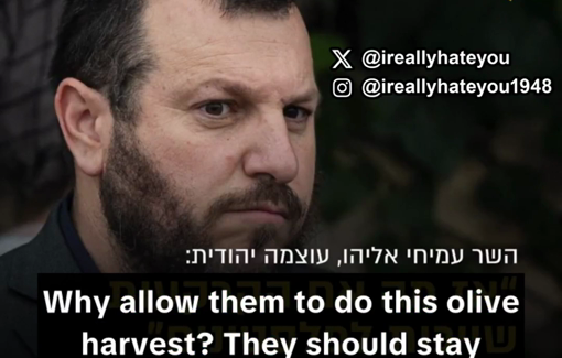 Thumbnail preview image for the video titled: Minister of Heritage Amichay Eliyahu calls to ban West Bank Palestinians from harvesting olives