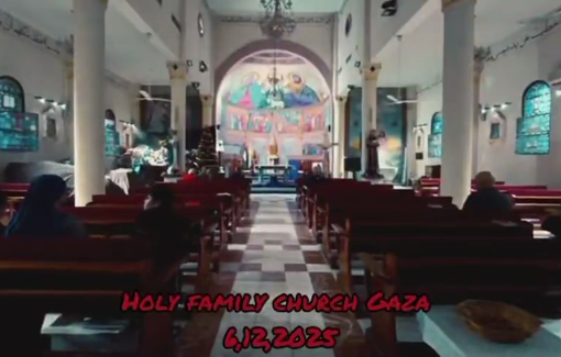 Thumbnail preview image for the video titled: Israeli attack rattles Holy Family Church during Rosary prayers