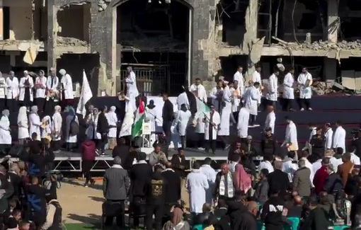Thumbnail preview image for the video titled: Defying the genocide, 168 Gaza’s medical students were graduated in the courtyard of Al-Shifa hospital