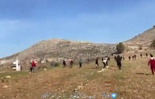 Thumbnail preview image for the video titled: Palestinians confront settler raiding Abu Falah after a young man was run over and a settler vehicle