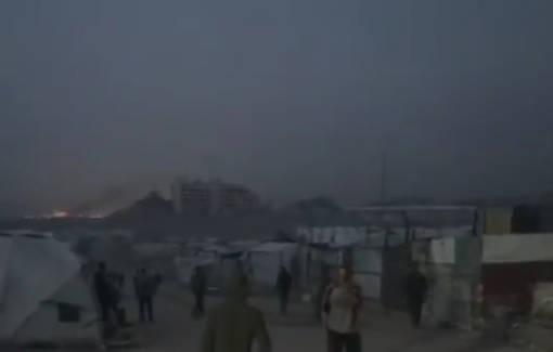 Thumbnail preview image for the video titled: Israeli bombing the tent of displaced people in Al-Shati Refugee Camp