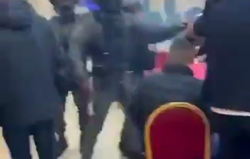 Thumbnail preview image for the video titled: Israeli policie storm a wedding hall and fire tear gas and stun grenades toward Palestinians in Al-Eizariya