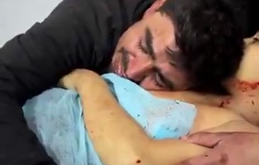 Thumbnail preview image for the video titled: The father of the child Moatasem al-Sharafi bids farewell to his son shot dead by Israeli live bullets