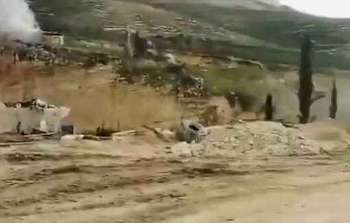 Thumbnail preview image for the video titled: Settlers set fire to several equipment at a stone quarry in the village of Urif, south of Nablus