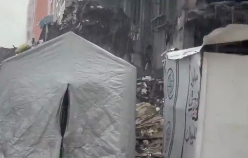 Thumbnail preview image for the video titled: Palestinian families in Gaza are left exposed to rain in fragile tents
