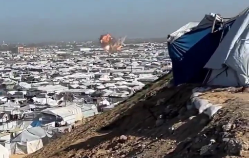 Thumbnail preview image for the video titled: Israeli fighter jets targeted the administrative building of the Ghaith camp in MawasI