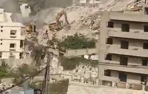 Thumbnail preview image for the video titled: An Israeli drone strike on excavator that was removing rubble of a building that previously been destroyed in Qennarit