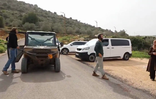 Thumbnail preview image for the video titled: Israeli settlers blocked the road of the Russian ambassador to Palestine, Buachidze Gocha, in Wadi al-Matwi, Salfit, in the West Bank