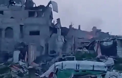 Thumbnail preview image for the video titled: a series of Israeli airstrikes targeted homes belonging to the Al-Raqab family near the Bani Suheila roundabout, east of Khan Younis