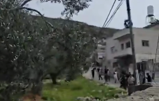 Thumbnail preview image for the video titled: Palestinain youths resisting to Israeli forces raid following a settler attack on the village of Talfit