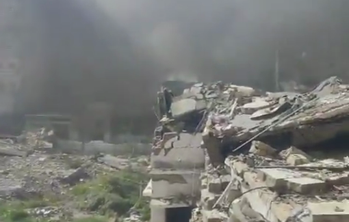 Thumbnail preview image for the video titled: A massive fire has broken out in a building and warehouses at the beginning of Al-Thawra Street