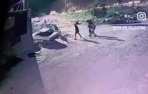 Thumbnail preview image for the video titled: A group of Israeli settlers steals a Palestinian owned vehicle in Huwara area, in Masafer Yatta, southern Hebron.