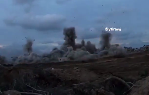 Thumbnail preview image for the video titled: Israeli soldier from the Givati Brigade publish a video showing him blowing up several buildings in a row