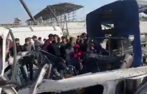 Thumbnail preview image for the video titled: Israeli forces bombed a Palestinian police vehicle on Salah Al-Din Street in the central Gaza Strip