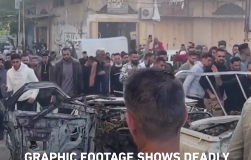 Thumbnail preview image for the video titled: Israeli strike targeted directly a Palestinian police jeep, killing three officers and injuring at least ten people