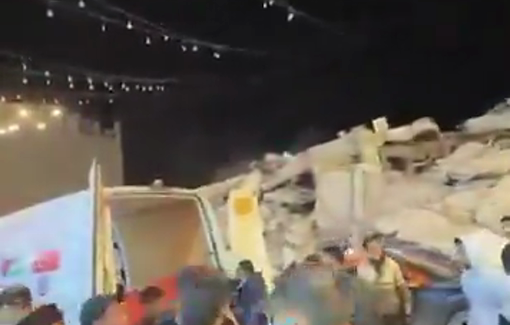 Thumbnail preview image for the video titled: At least three Palestinians were injured following the Israeli airstrike that hit a residential apartment in Al-Yarmouk street in Gaza Cit