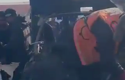 Thumbnail preview image for the video titled: Aftermath of the Israeli strike on the police vehicle in Central Gaza