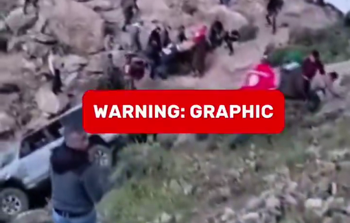 Thumbnail preview image for the video titled: Israeli settlers and soldiers opened fire on vehicles carrying Palestinian workers near the village of Umm al-Khair, killing one