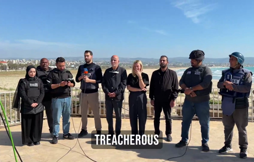 Thumbnail preview image for the video titled: Journalists protest the killing of Fatima Ftouni and Hajj Ali Shueib in Israeli airstrikes