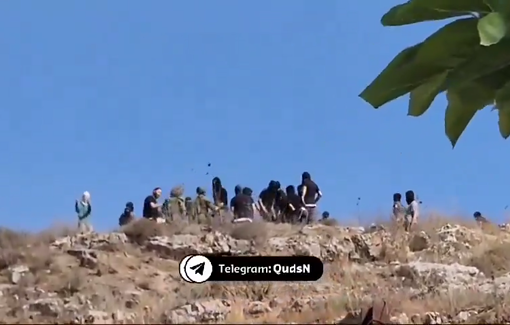 Thumbnail preview image for the video titled: Dozens of Israeli settlers attacked Asira al-Qibliya under the protection of Israeli forces, withdrawing after the Palestinian youths confronted them