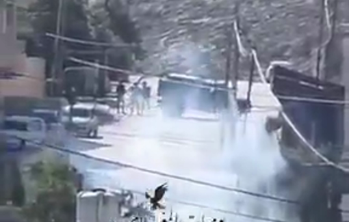 Thumbnail preview image for the video titled: Israeli forces block the way of the funeral of Jihad Abu Naeem and Aws Al-Nasaan in Al-Mughayyir, northeast of Ramallah, occupied West Bank.