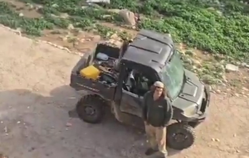 Thumbnail preview image for the video titled: Israeli settlers harassing Palestinian teachers and students in front of the school in the village of Khirbet Al-Maleh