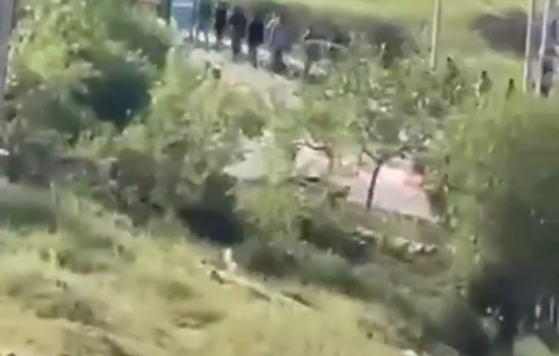 Thumbnail preview image for the video titled: Mass arrest and parade of the men in Deir Dibwan after a settler killed a resident