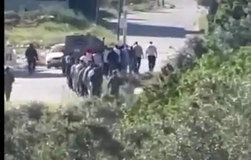 Thumbnail preview image for the video titled: After Settlers invaded Deir Dibwan to stole sheep, the Army came and arrested dozens of Palestinian men indiscriminately