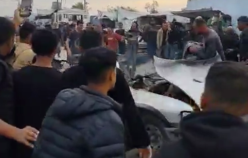 Thumbnail preview image for the video titled: 8 killed and several injured after Israeli warplanes targeted a police vehicle in the “Bir 19” area in Mawasi Khan Younis