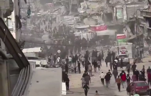 Thumbnail preview image for the video titled: A police car on a mission to resolve a family dispute in Khan Younis was airstriked by Israel killing 8 civilians