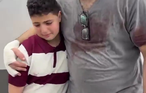 Thumbnail preview image for the video titled: The father and brother of 7-month-old Sam Abu-Haikal at the hospital after news of his death after being shot in the head by Israeli soldiers